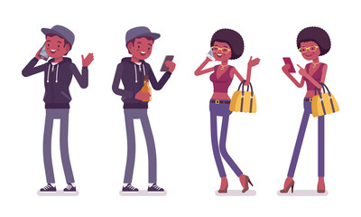 Young black man and woman with gadgets