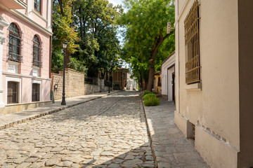 Old curved street in plovdiv,bulgaria.