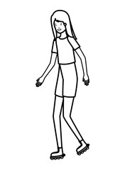 young woman practicing skating character