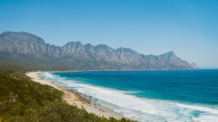 View of the sea, beach and mountains