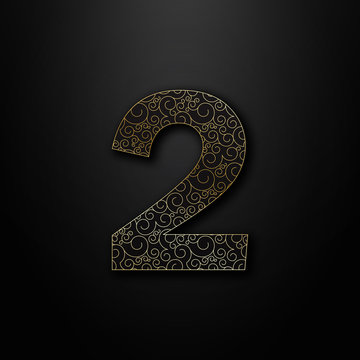 VECTOR NUMBER ICON 2 with gold spiral pattern on black background