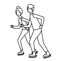 young couple in skates characters