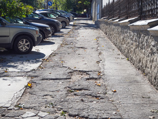 Broken pavement in the city. Chisinau. Moldova. 
