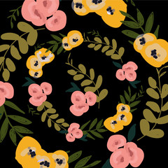 flower autumn pattern. Hand painted colorful floral composition.