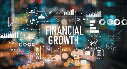 Financial growth with blurred city abstract lights background