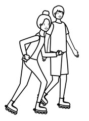 young couple in skates characters
