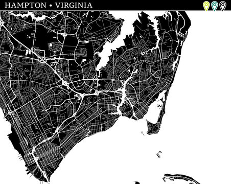 Simple Map Of Hampton, Virginia