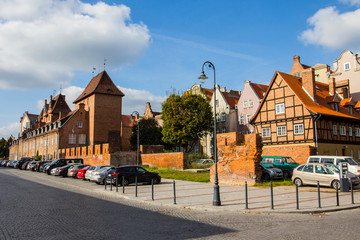 A historic brick houses in the center of Gdansk. Poland