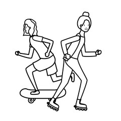 young couple practicing sports characters