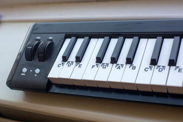 Piano keys on a keyboard