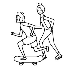 young girls practicing sport characters