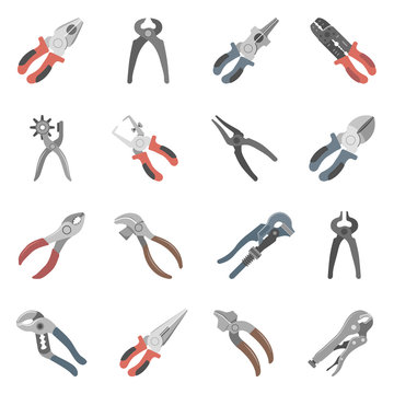Sixteen different types of pliers