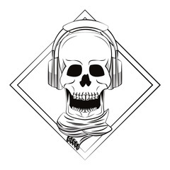 Skull with headphones and scarf