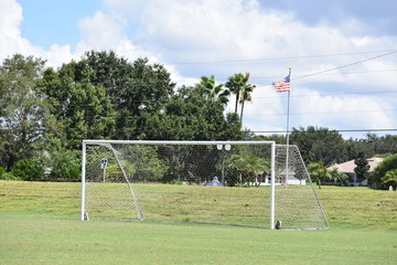 Soccer goal with American flag in background