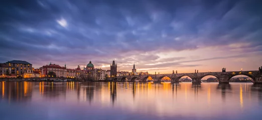 Wanddecoratie Karelsbrug Charles Bridge with Prague Castle after sunset. Europe, Czech republic.  © Lukas Gojda