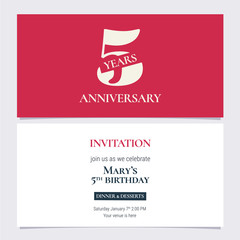5 years anniversary invitation vector illustration. Design template element