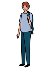young man with school bag character