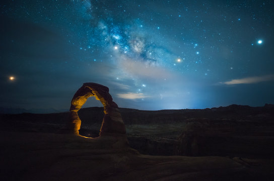 Stone arch at starry night
