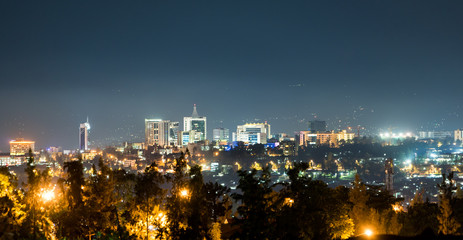 Fototapeta premium A wide view of Kigali city skyline lit up at night