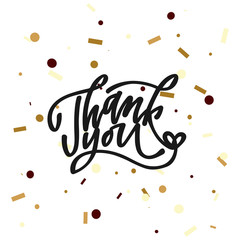 Thank you - hand lettering inscription to holiday design, black and white ink calligraphy