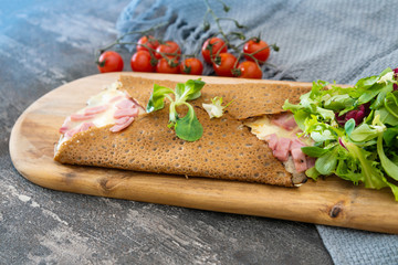 Homemade french buckwheat galette with egg