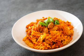tasty pasta Italian meat sauce pasta on the table