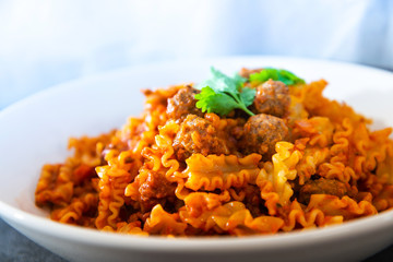 tasty pasta Italian meat sauce pasta on the table