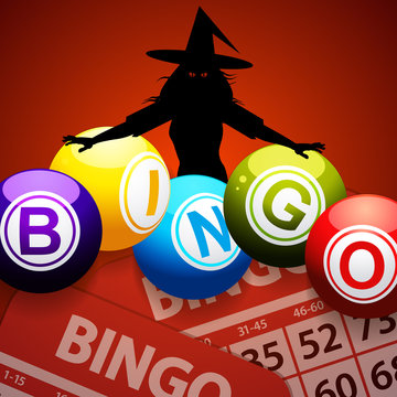 Halloween bingo balls and spooky witch