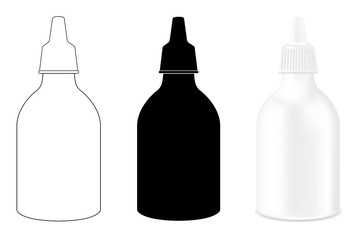 Medical drops bottle. Outline, black and 3d illustration