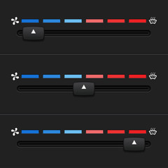 Car dashboard elements with temperature level sliders