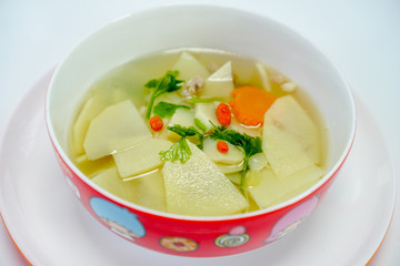Thai Food,Sweet Bamboo Shoot boiled with pork bones Soup.