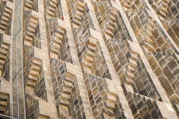 Step well Chan baori stairs detail in the Abhaneri village of Rajasthan, India. It is a stepwell...