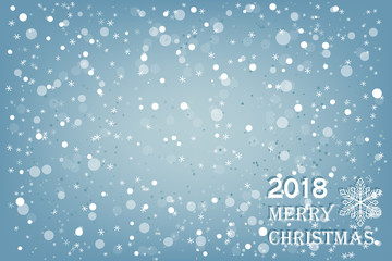  Winter background with falling snow and Merry Christmas greeting text.