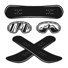 Snowboarding equipment set of vector objects