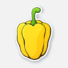 Sticker of yellow bell pepper or paprika with a stem