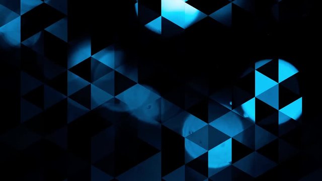 graphic blue animation with triangles and encrusted flashes in bokeh