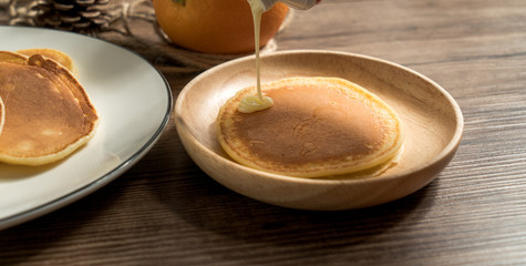 dorayaki with wood grain background