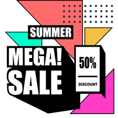 Stock vector summer mega sale, up to 50 off, colorful bright design