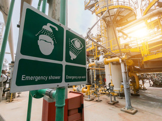 Symbol of Eye wash and Emergency shower station at refinery plant