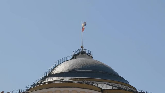 Kremlin Moscow Dome of Senate building Russian Flag tower.