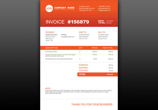 Invoice Layout with Orange Accents