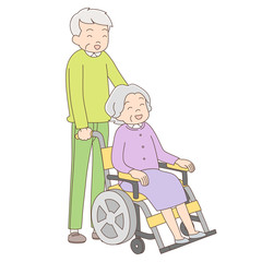 車椅子を押すおじいちゃん_おばあちゃん