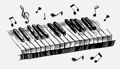 Fototapeta premium Sketch of piano keys. Hand drawn illustration converted to vector