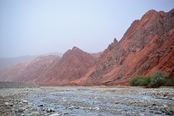 Red rocky mountain in Xinjiang, Kashgar, Tashkurgan