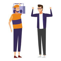 Friends listen music cartoons