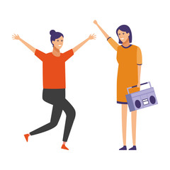 Friends listen music cartoons