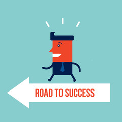 Businessman goes to the goal achievement Successful business concept Vector illustration