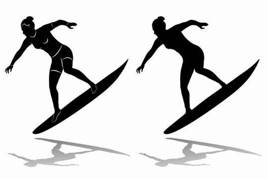 silhouette of surfer woman, vector draw