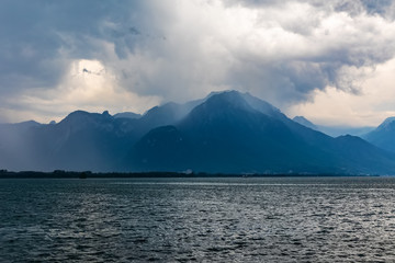 Fototapeta na wymiar Storm, wind and rain on Geneva lake, Switzerland