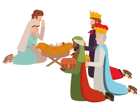holy family with wise kings and animals